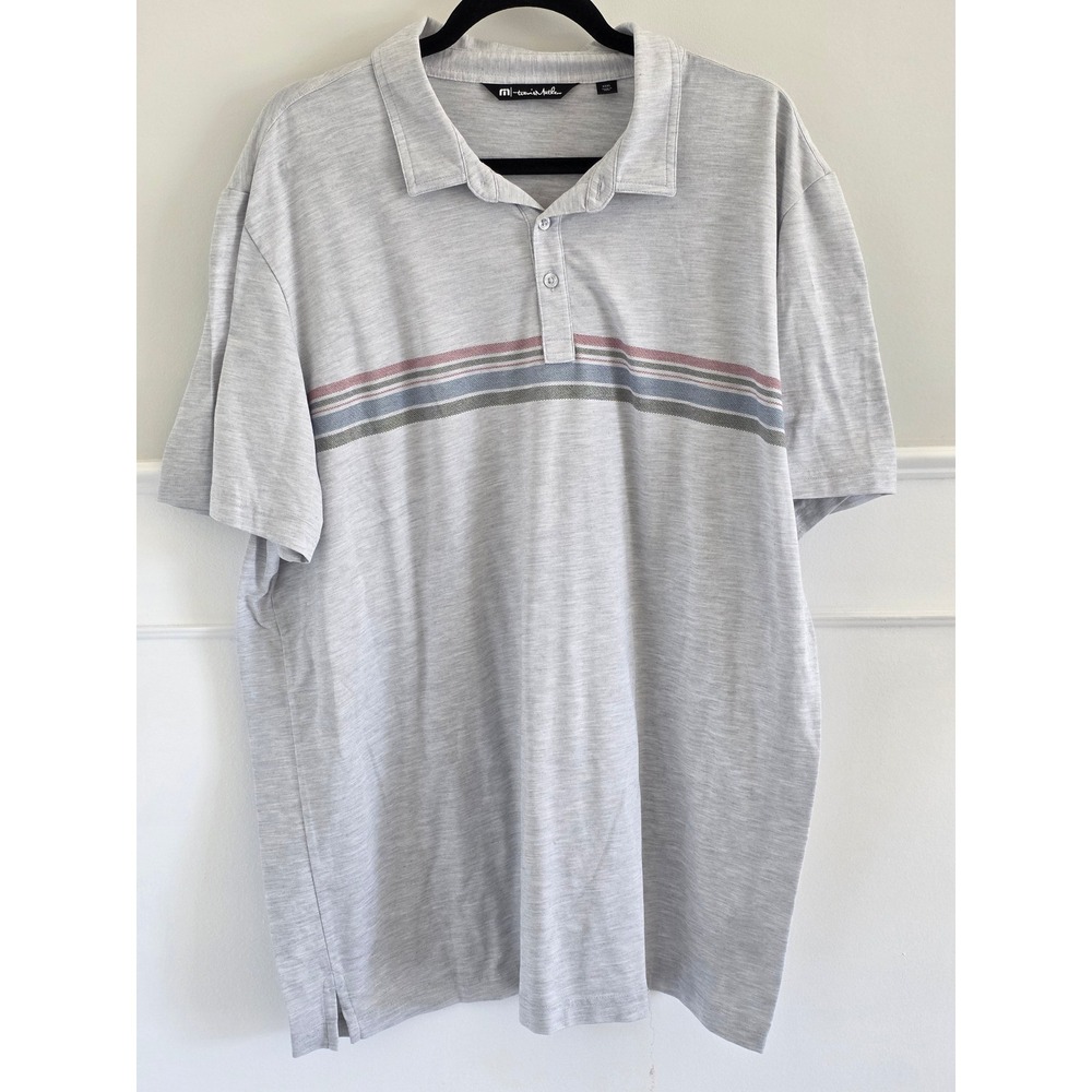 TravisMathew‎ Mens 3XL Gray Heather Chest Stripe Short Sleeve Golf Polo Shirt